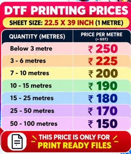 Official DTF Printing Prices Rate Card