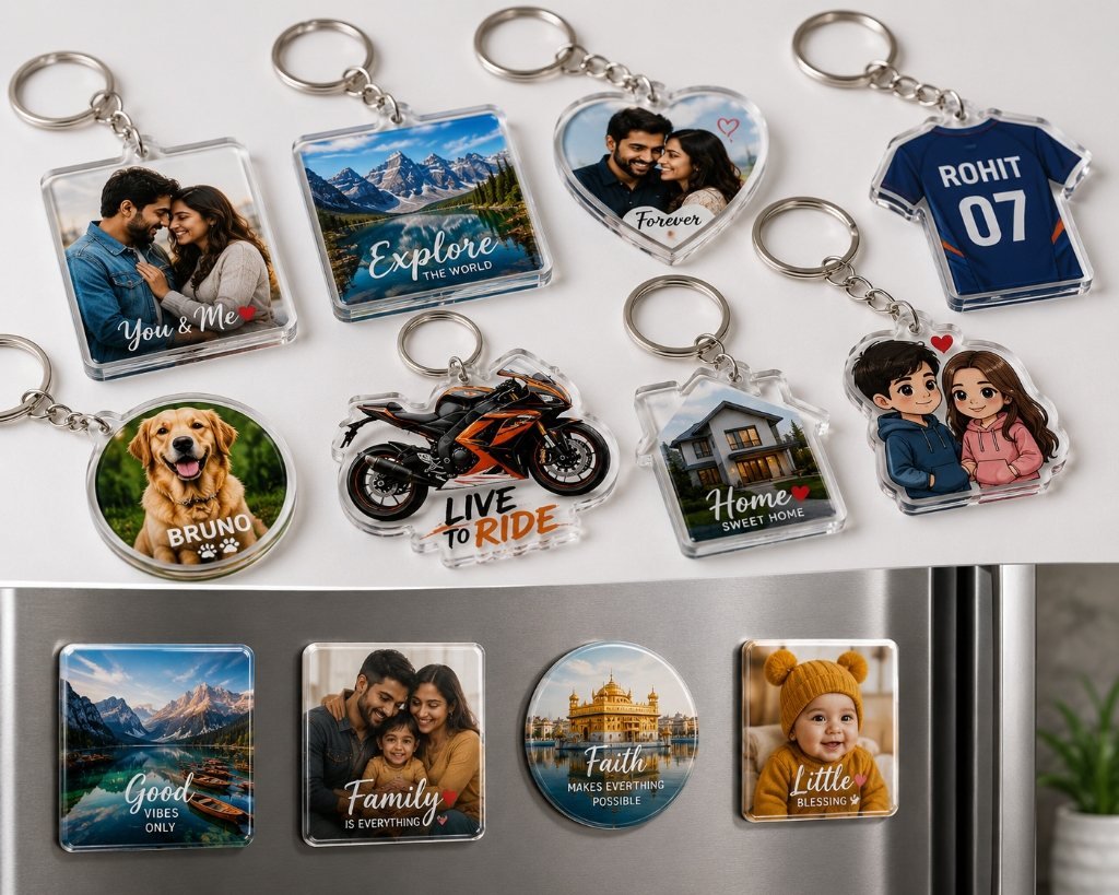 Custom Acrylic Keychains and Fridge Magnets